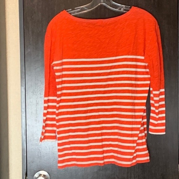 J. Crew Womens Orange White 3/4 Sleeve Scoop Neck Striped T-shi… - Picture 5 of 7